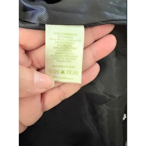 Sigrid Olsen Embroidered Wool Women's Coat Black Scalloped Trim Belted S/M - Picture 8 of 8